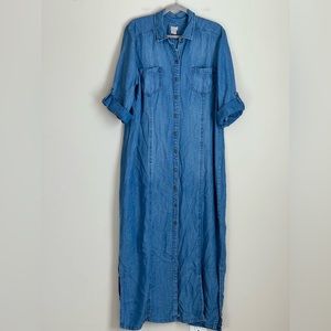 Chico's Chambray Button Down Denim Shirt Maxi Dress